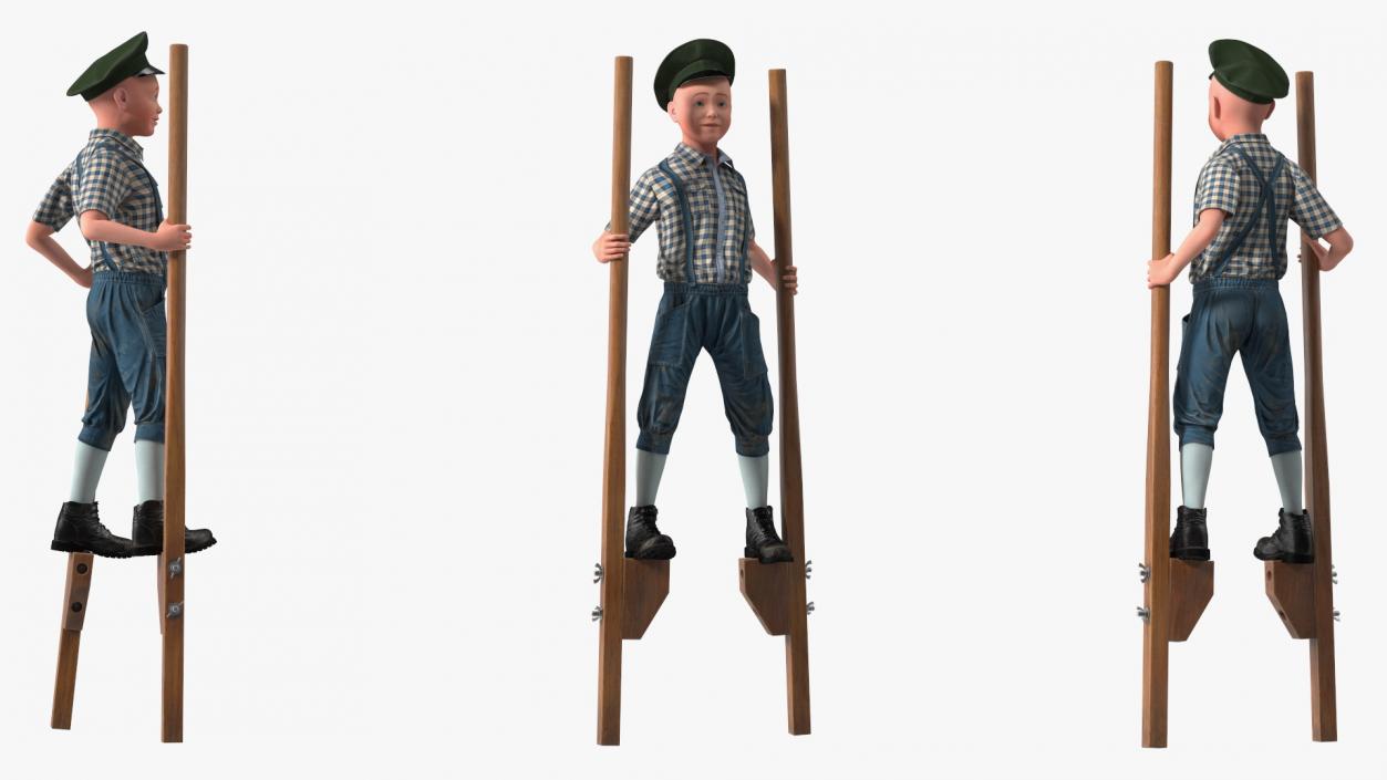 3D Boy on Wooden Balance Stilts model