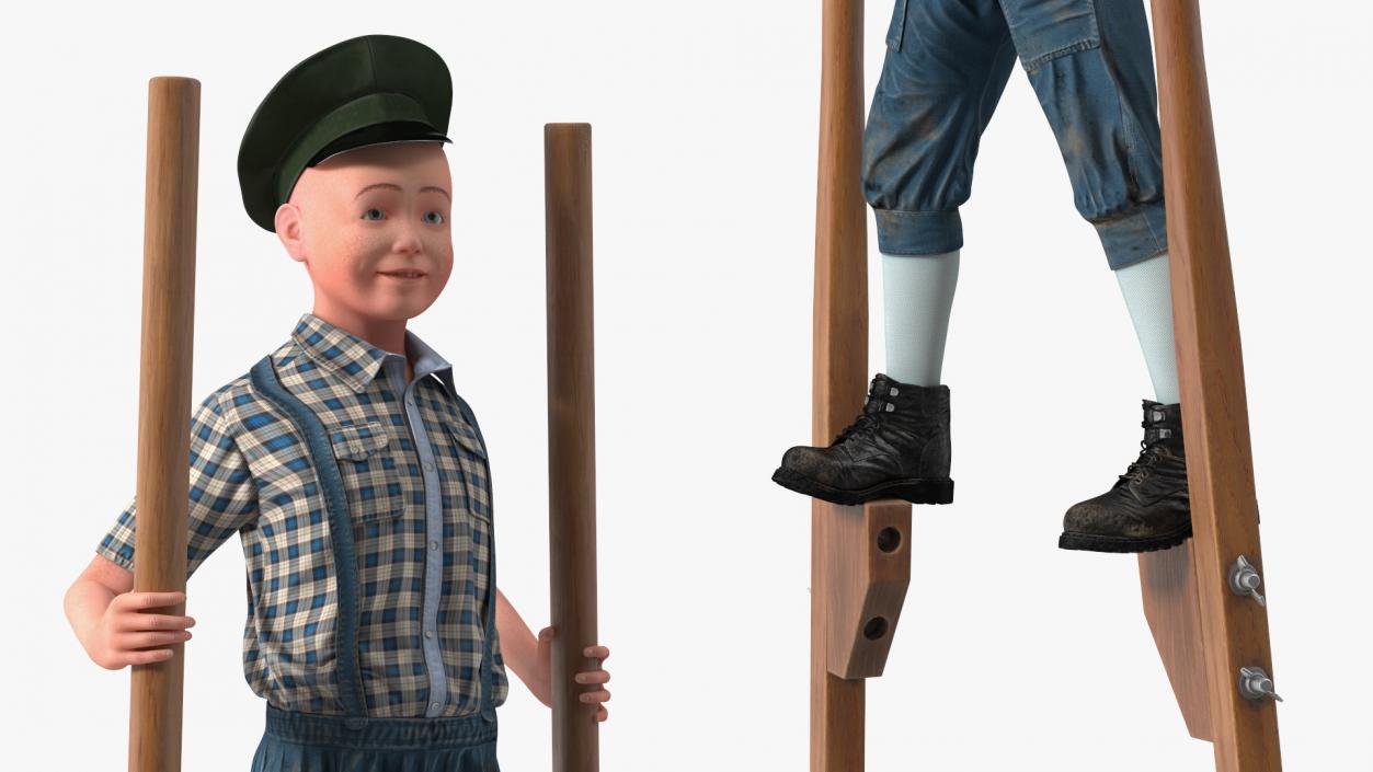 3D Boy on Wooden Balance Stilts model