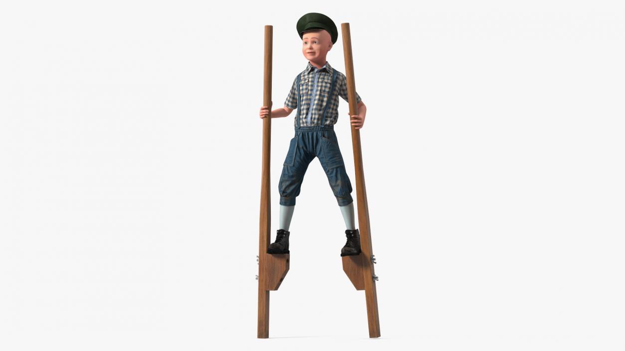 3D Boy on Wooden Balance Stilts model