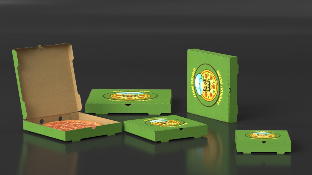 Pizza Boxes with Pizza Mockup 3D model