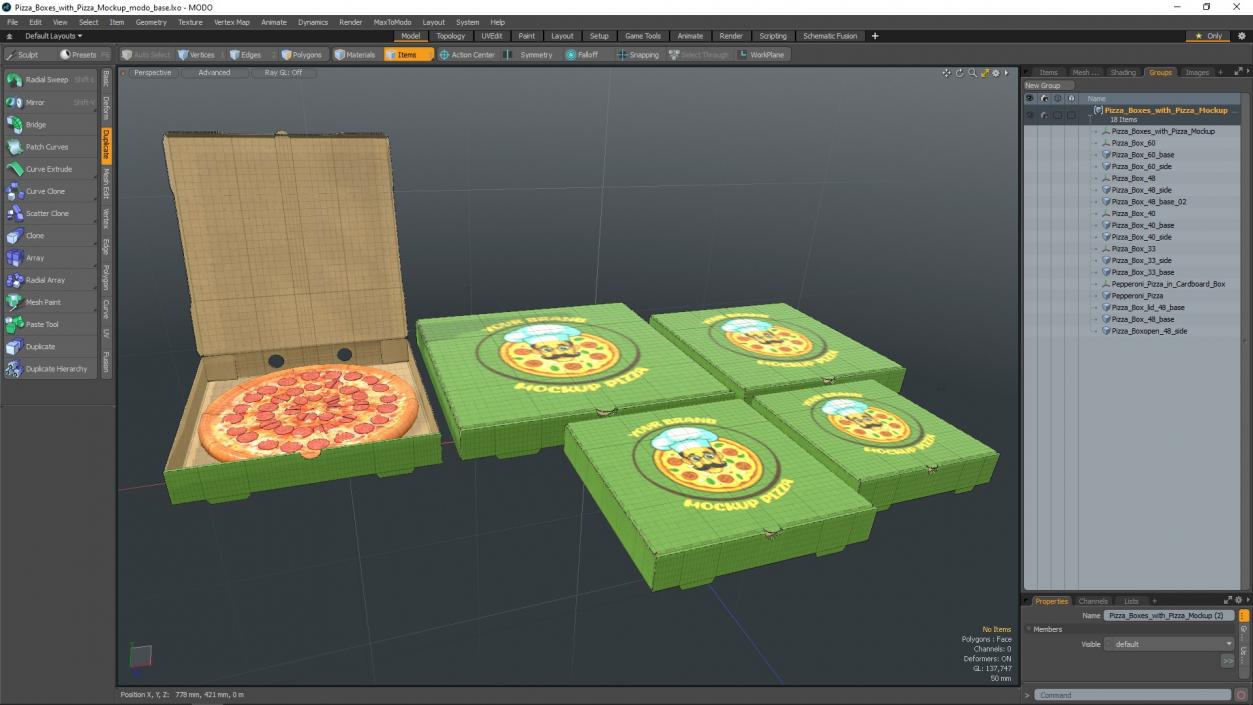 Pizza Boxes with Pizza Mockup 3D model