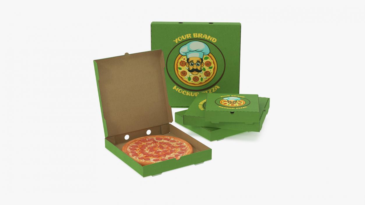 Pizza Boxes with Pizza Mockup 3D model