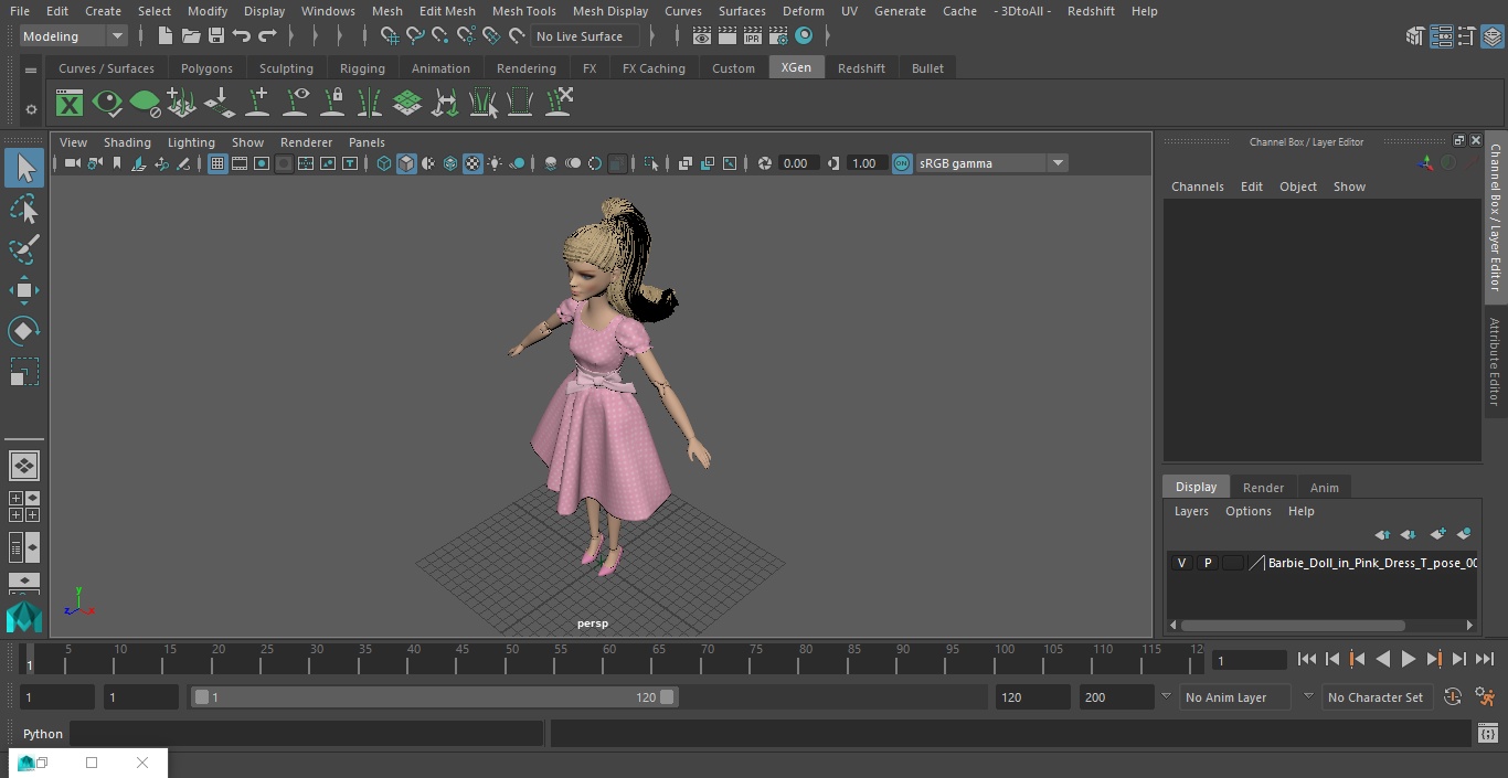 Barbie Doll in Pink Dress T-pose 3D