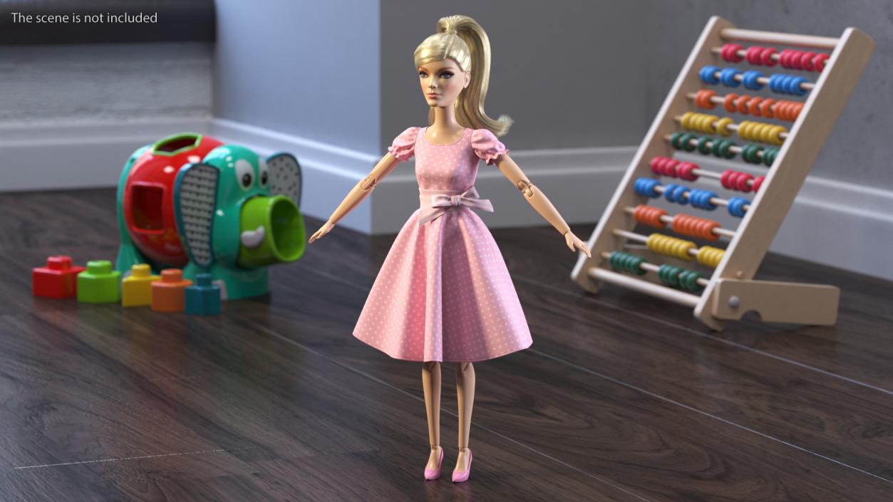 Barbie Doll in Pink Dress T-pose 3D