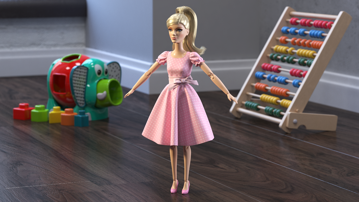 Barbie Doll in Pink Dress T-pose 3D