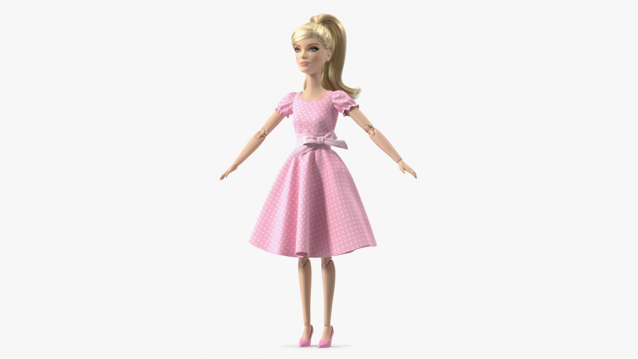 Barbie Doll in Pink Dress T-pose 3D