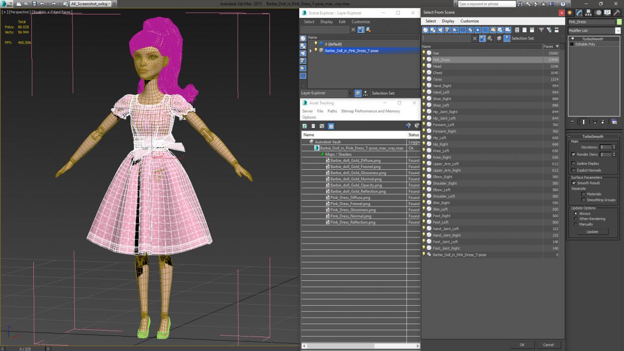 Barbie Doll in Pink Dress T-pose 3D