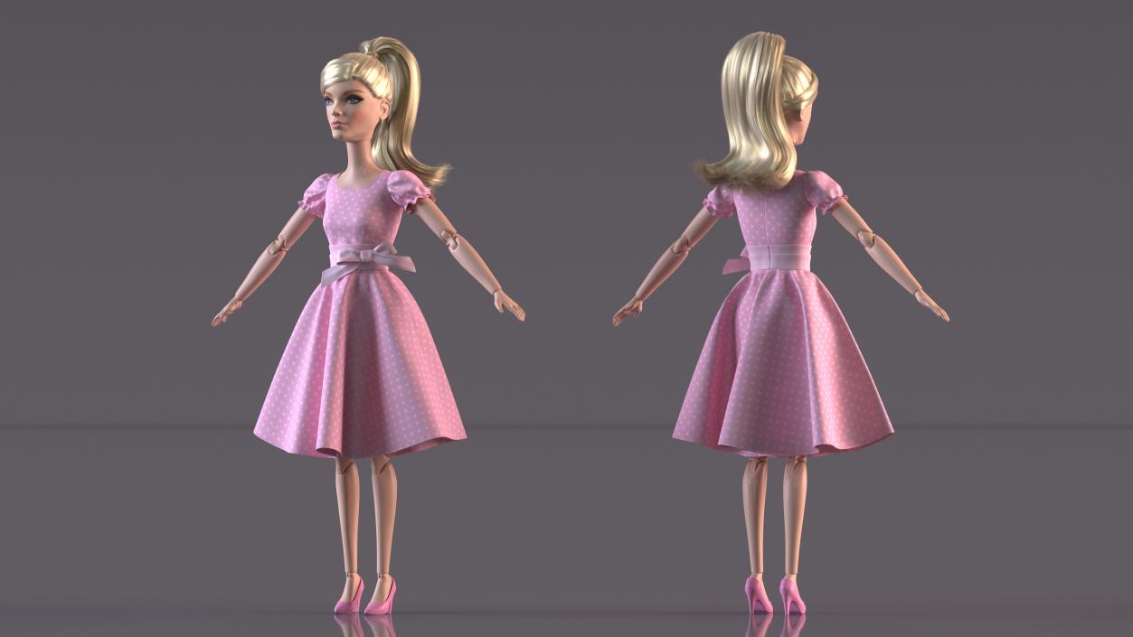 Barbie Doll in Pink Dress T-pose 3D