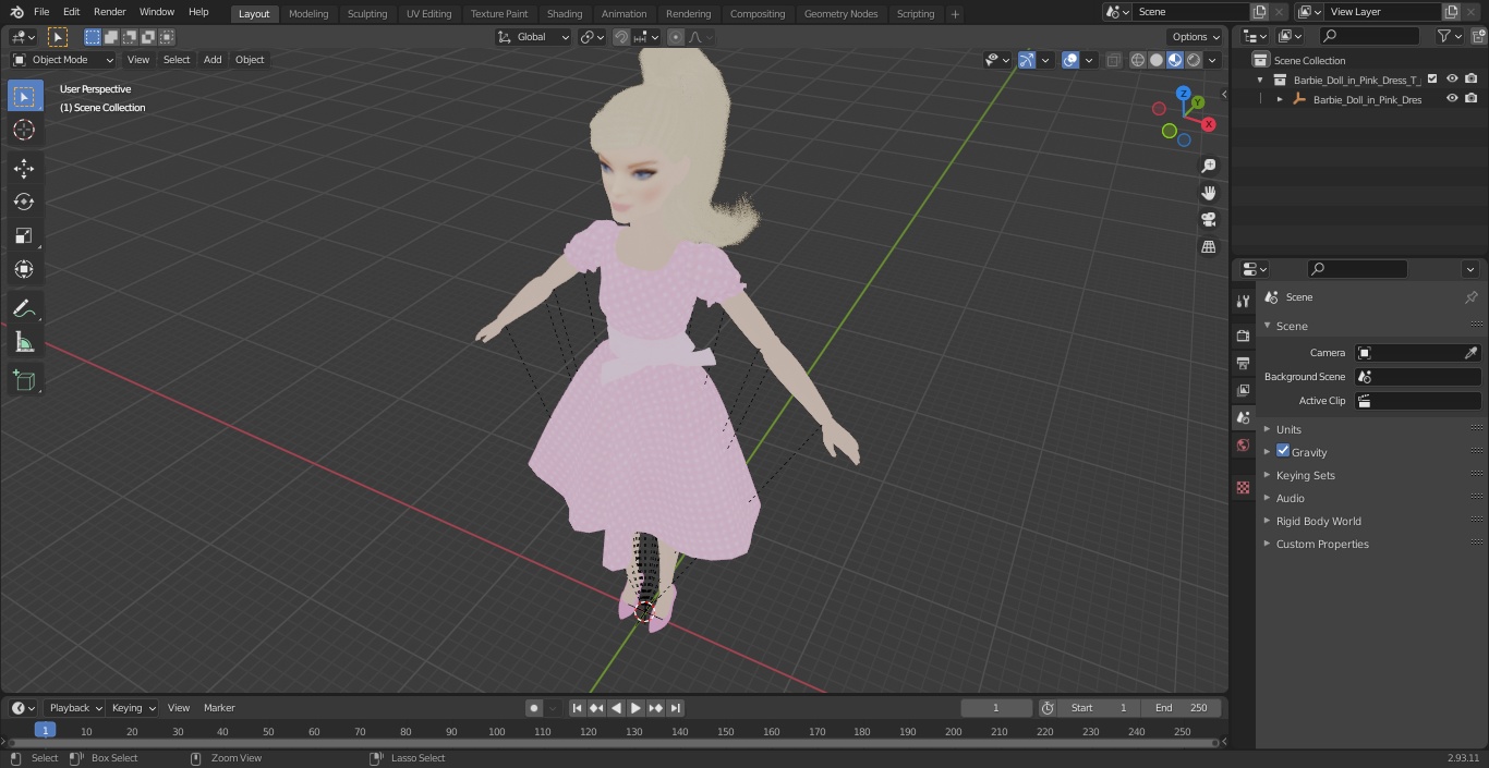 Barbie Doll in Pink Dress T-pose 3D