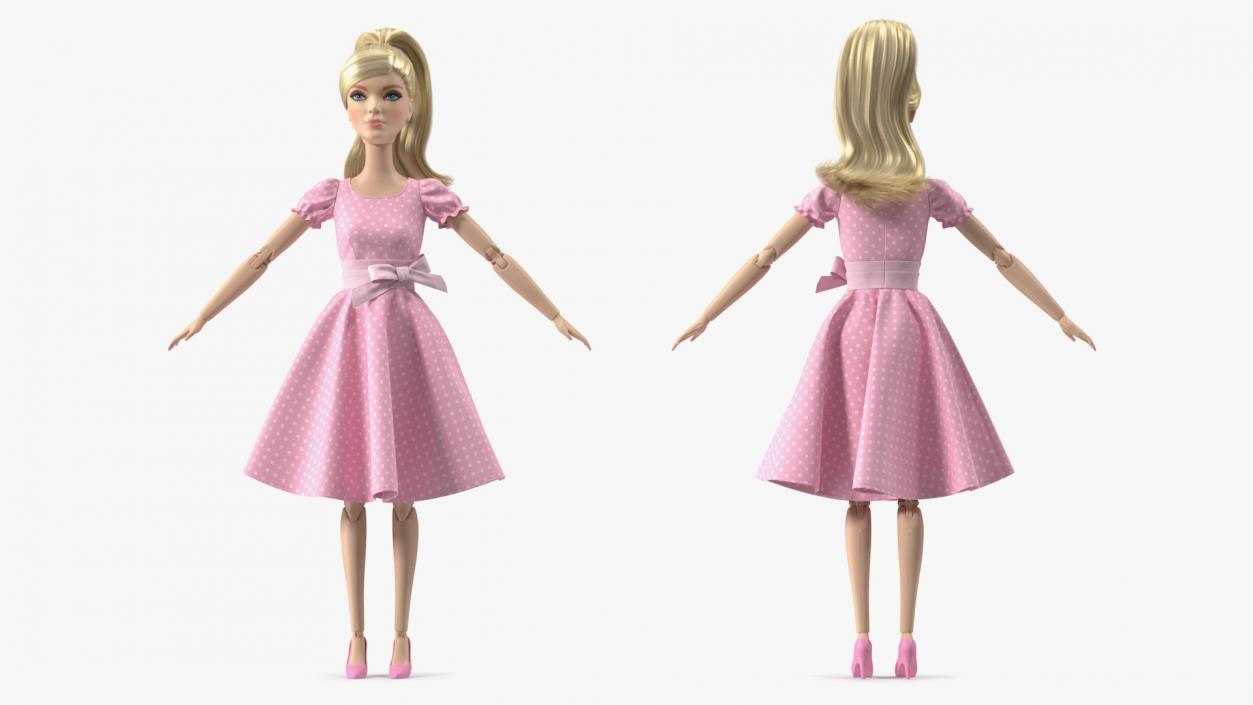 Barbie Doll in Pink Dress T-pose 3D