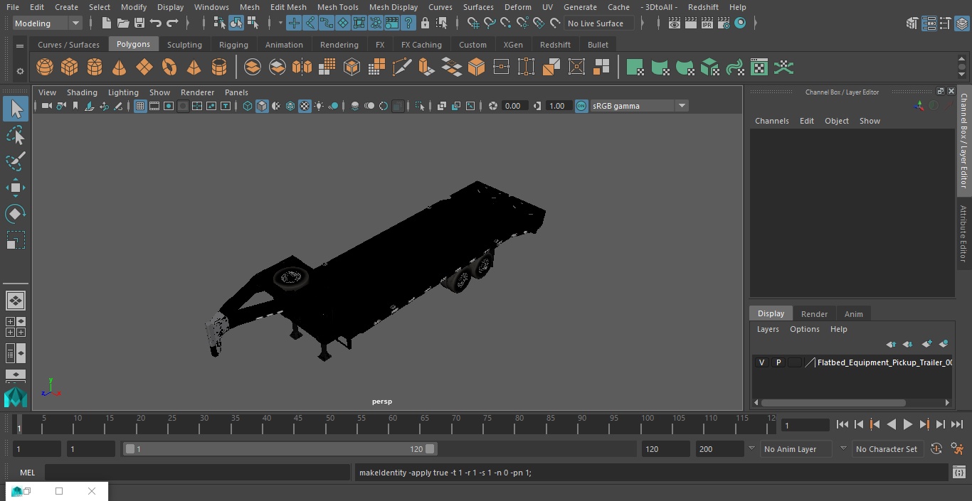 Flatbed Equipment Pickup Trailer 3D