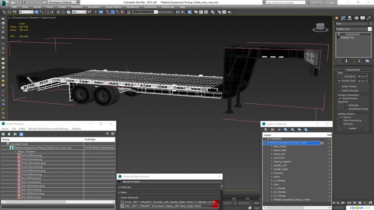 Flatbed Equipment Pickup Trailer 3D