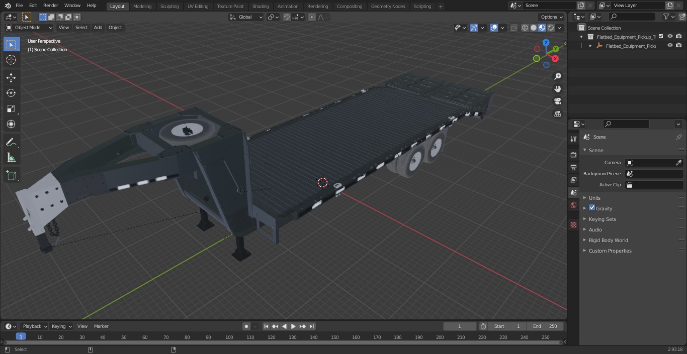 Flatbed Equipment Pickup Trailer 3D