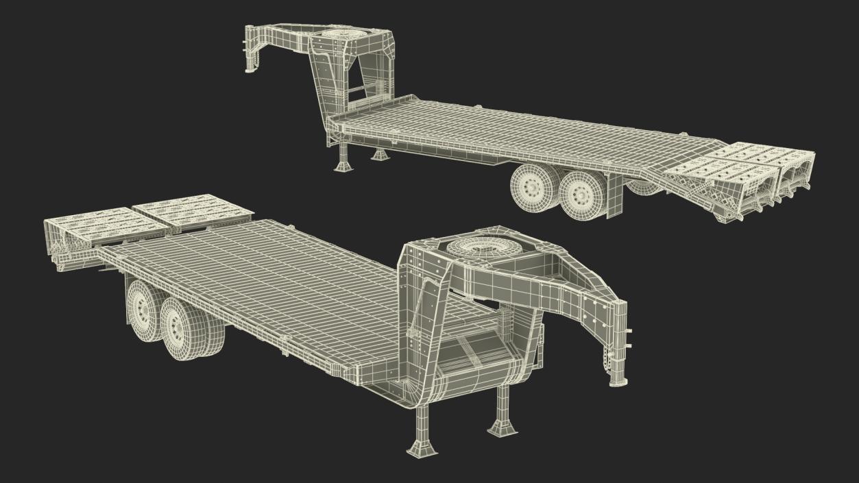 Flatbed Equipment Pickup Trailer 3D