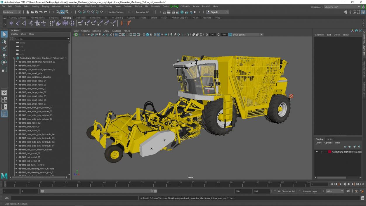 Agricultural Harvester Machinery Yellow 3D model