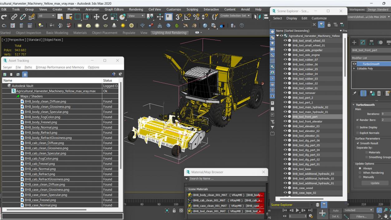 Agricultural Harvester Machinery Yellow 3D model