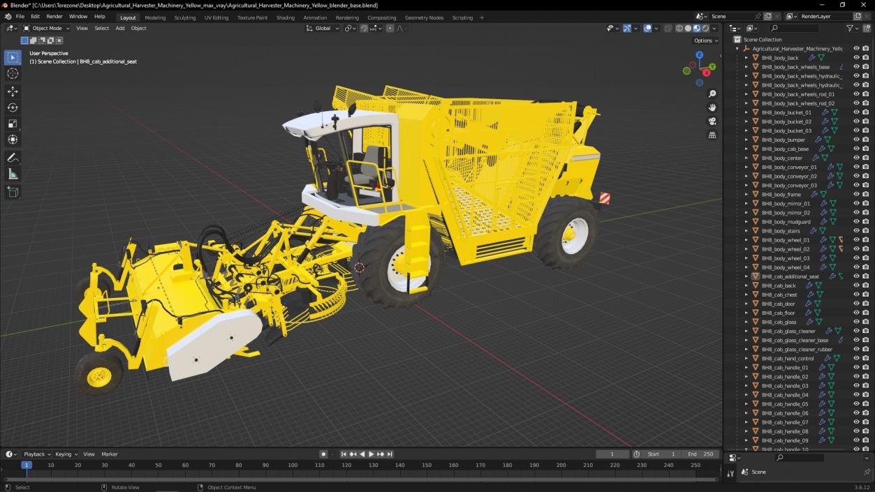 Agricultural Harvester Machinery Yellow 3D model