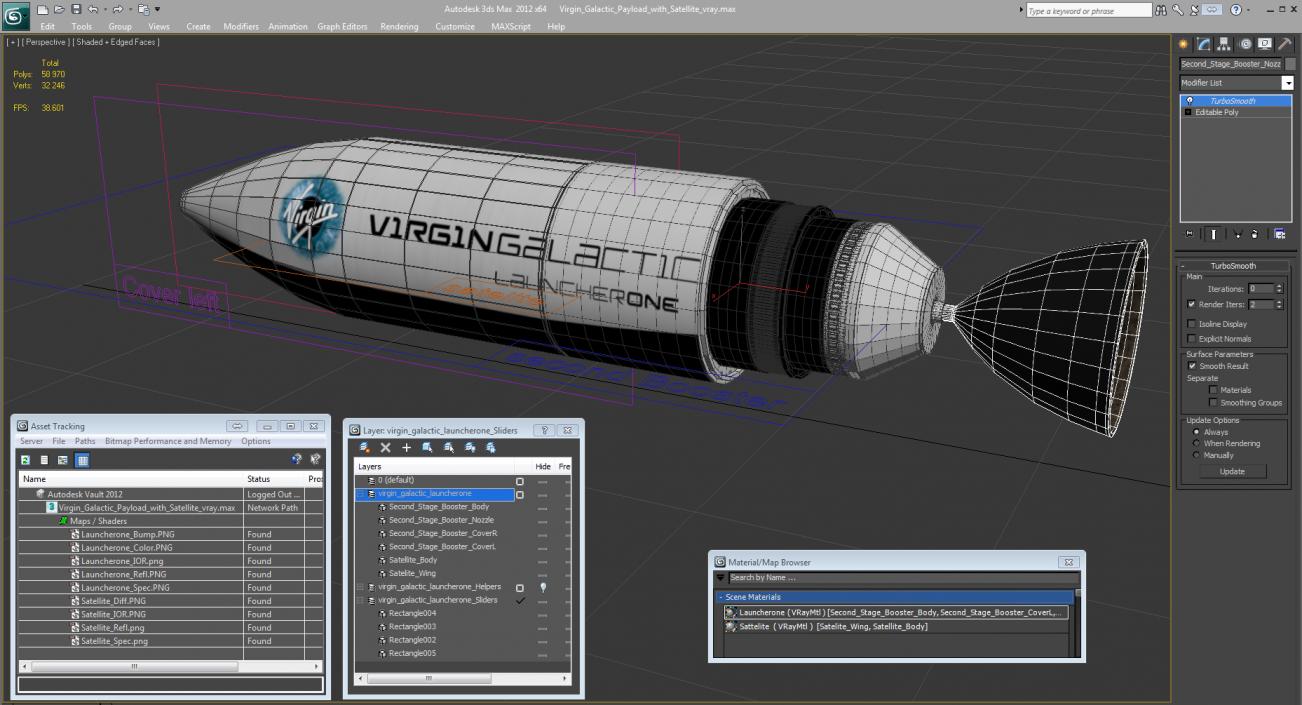 3D Virgin Galactic Payload with Satellite model