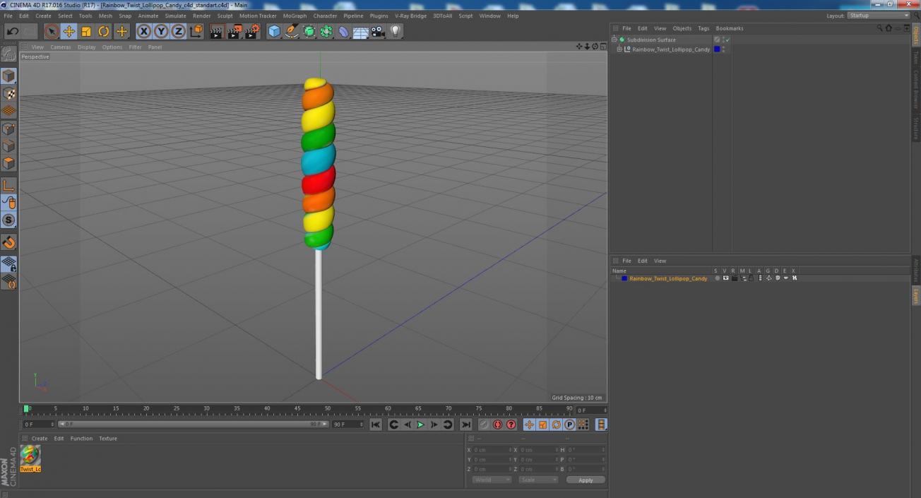 3D Rainbow Twist Lollipop Candy model