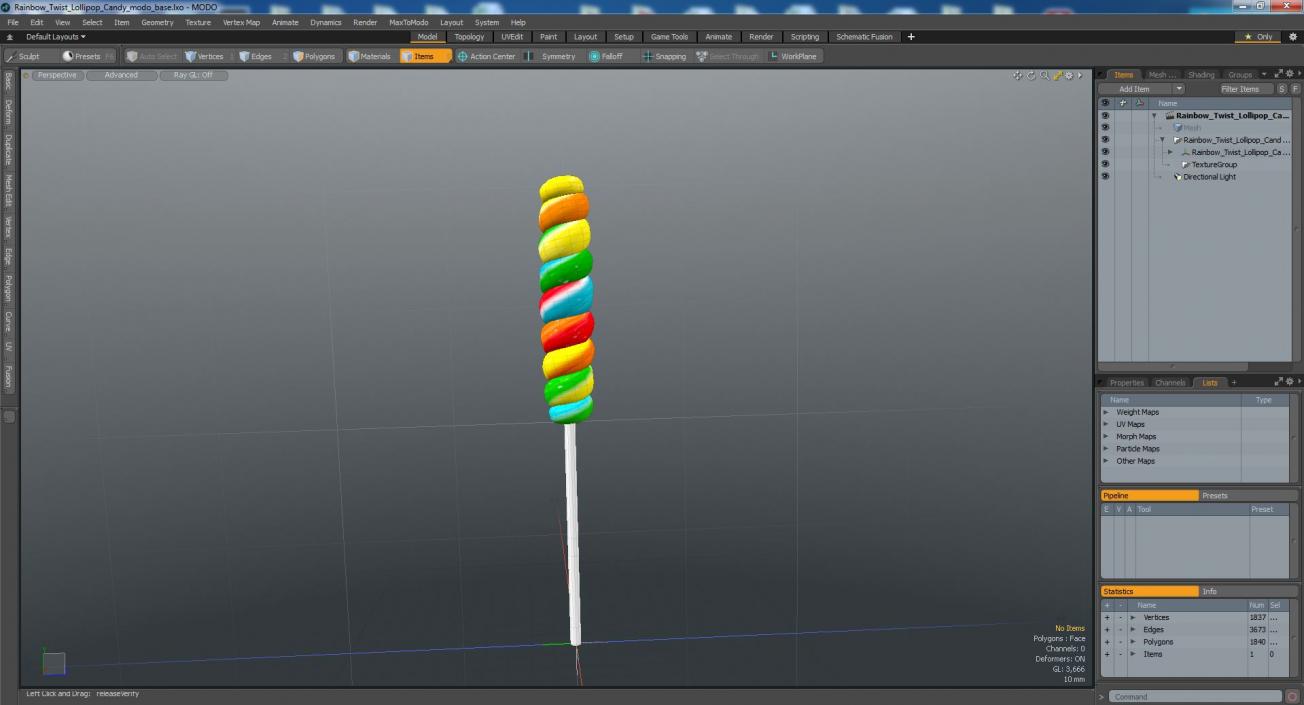 3D Rainbow Twist Lollipop Candy model