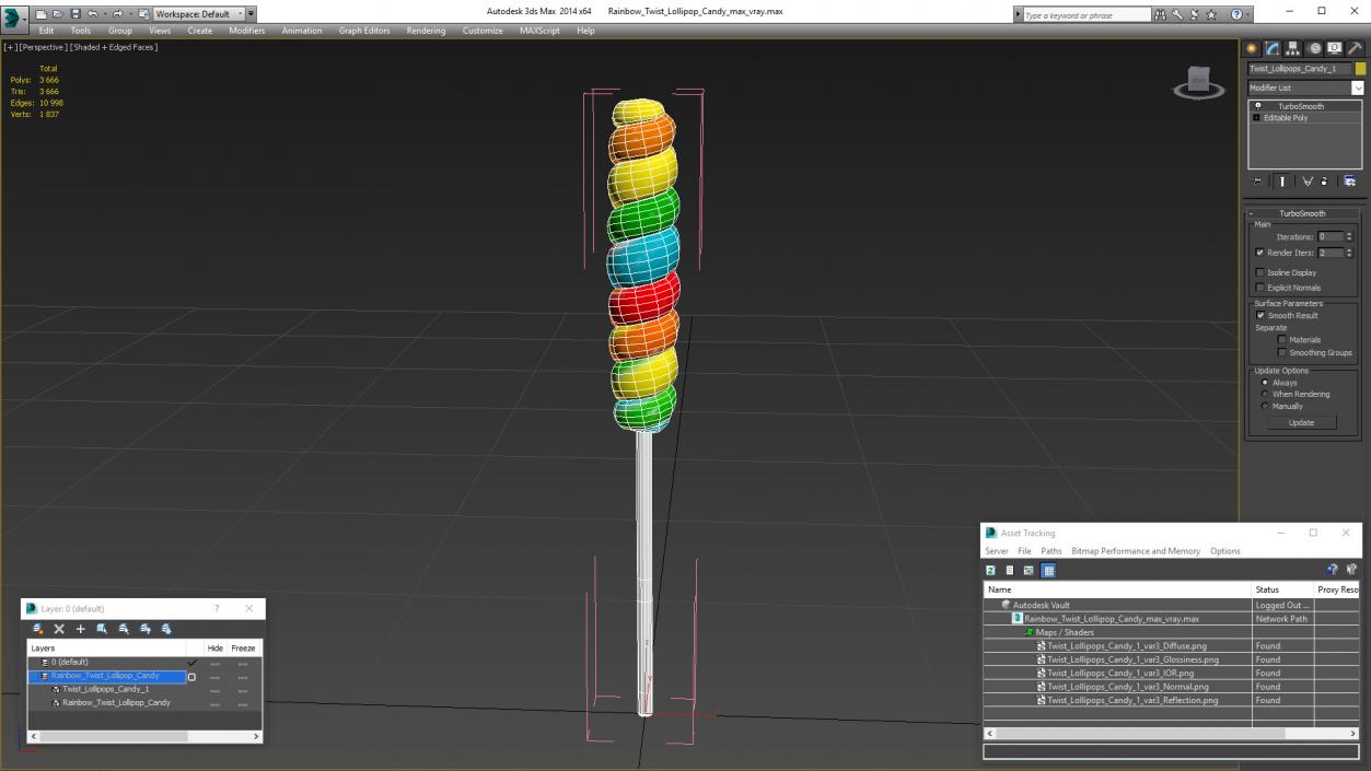 3D Rainbow Twist Lollipop Candy model