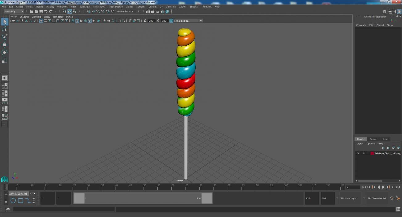 3D Rainbow Twist Lollipop Candy model