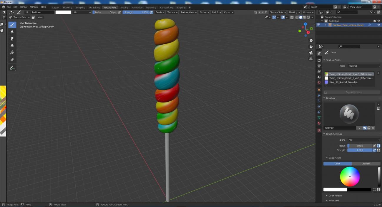 3D Rainbow Twist Lollipop Candy model