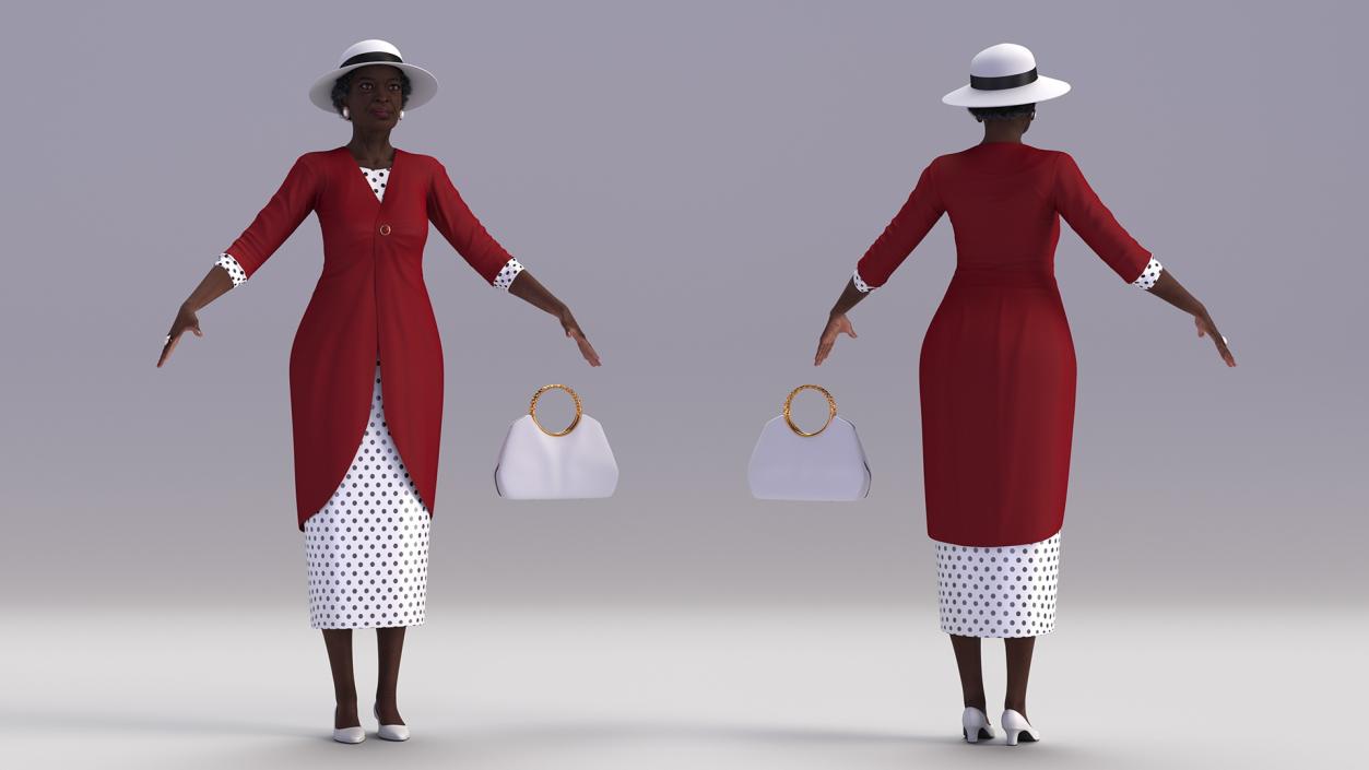 3D model Afro American Elderly Woman Formal Wear Rigged for Cinema 4D