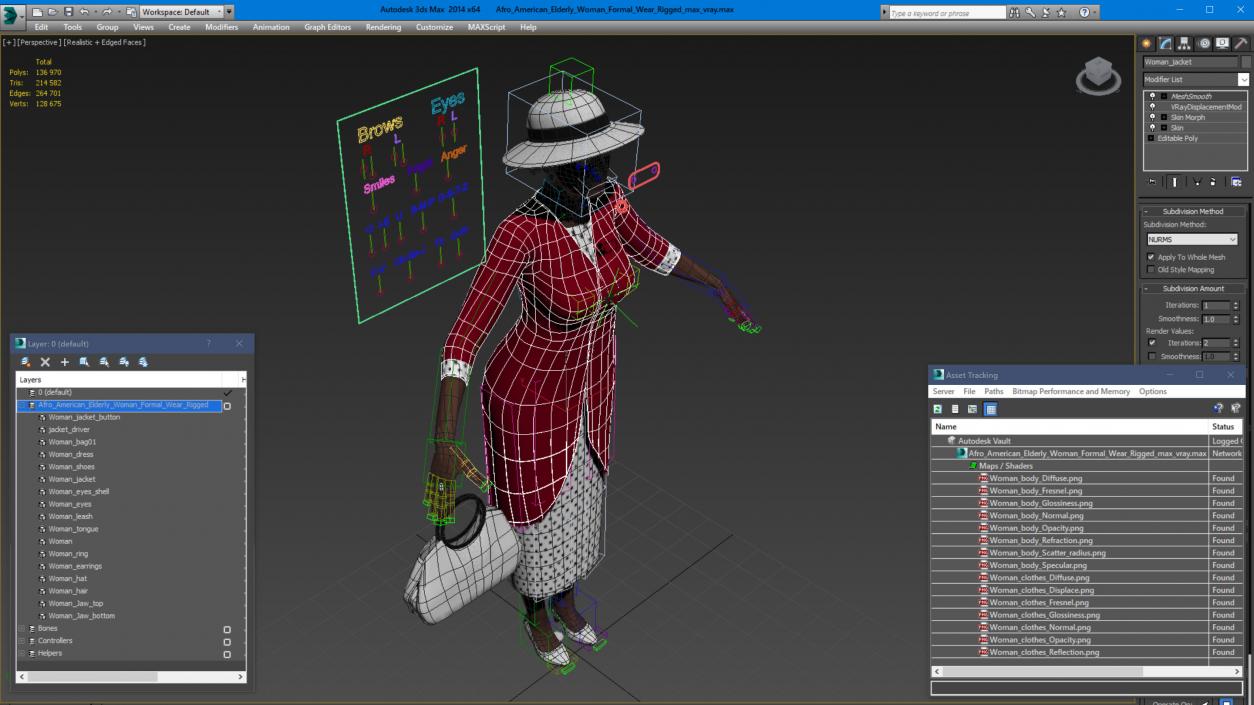 3D model Afro American Elderly Woman Formal Wear Rigged for Cinema 4D