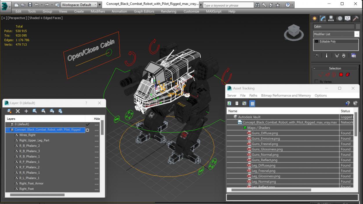 Concept Black Combat Robot with Pilot Rigged 3D model