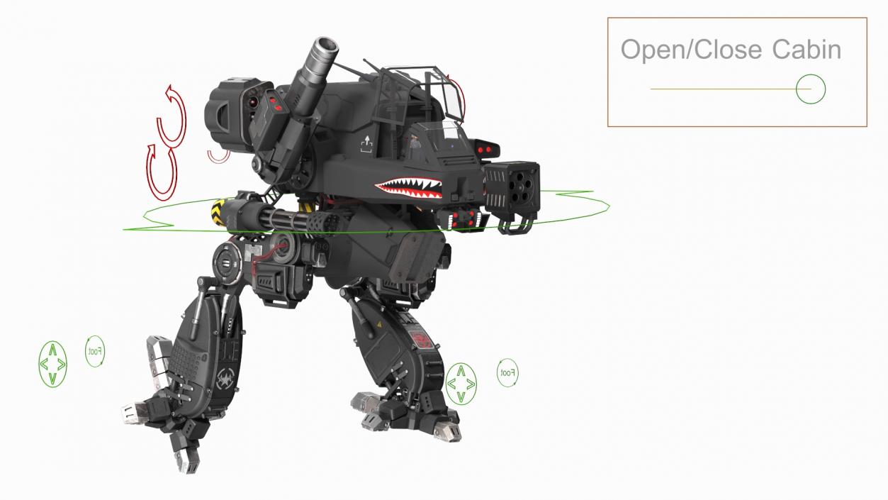 Concept Black Combat Robot with Pilot Rigged 3D model