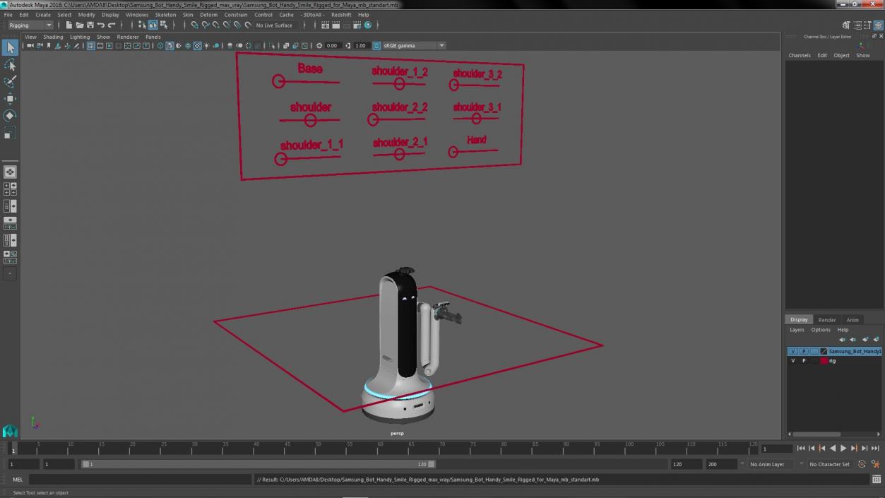 Samsung Bot Handy Smile Rigged for Maya 3D model