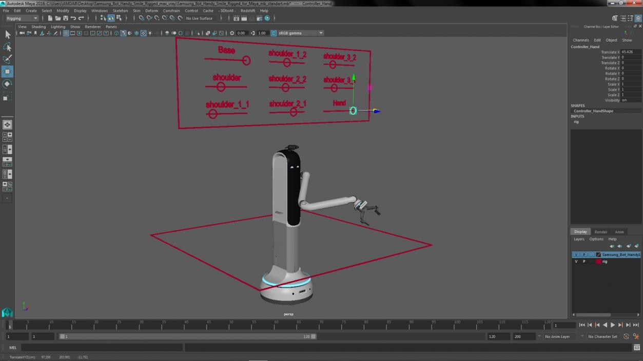 Samsung Bot Handy Smile Rigged for Maya 3D model