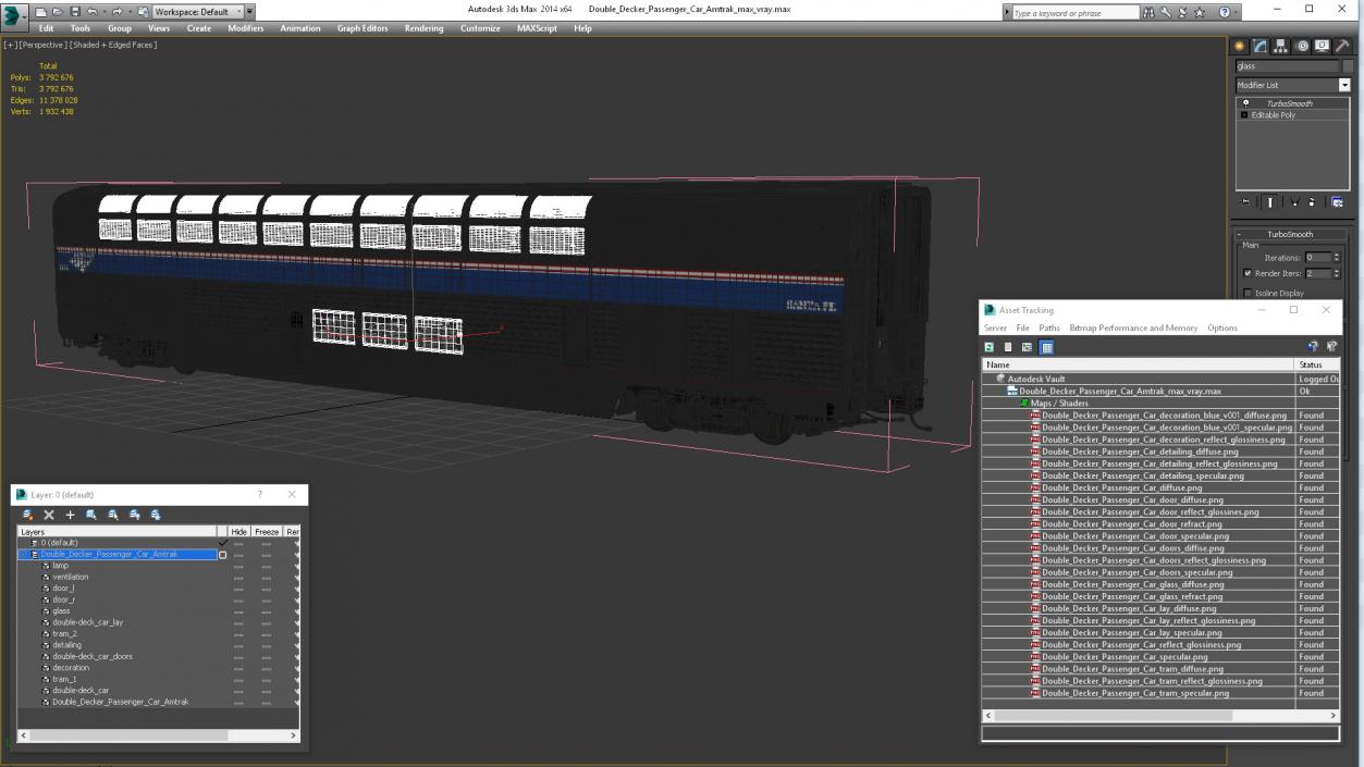 Double Decker Passenger Car Amtrak 3D model