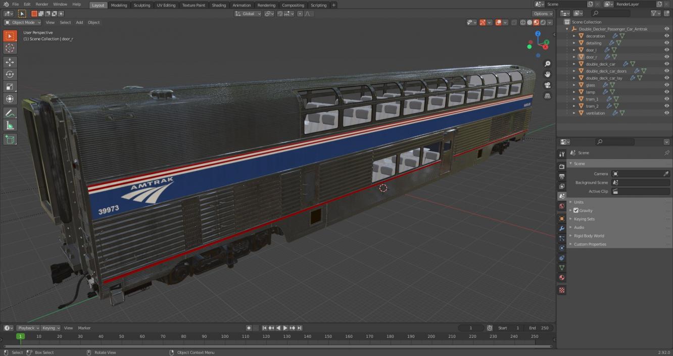 Double Decker Passenger Car Amtrak 3D model