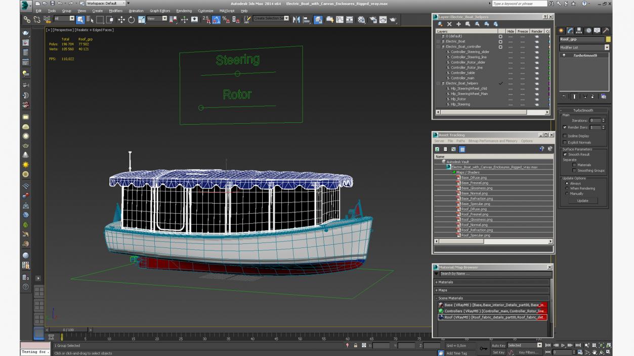 3D Electric Boat with Canvas Enclosures Rigged model