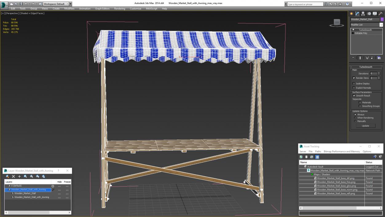 3D Wooden Market Stall with Awning