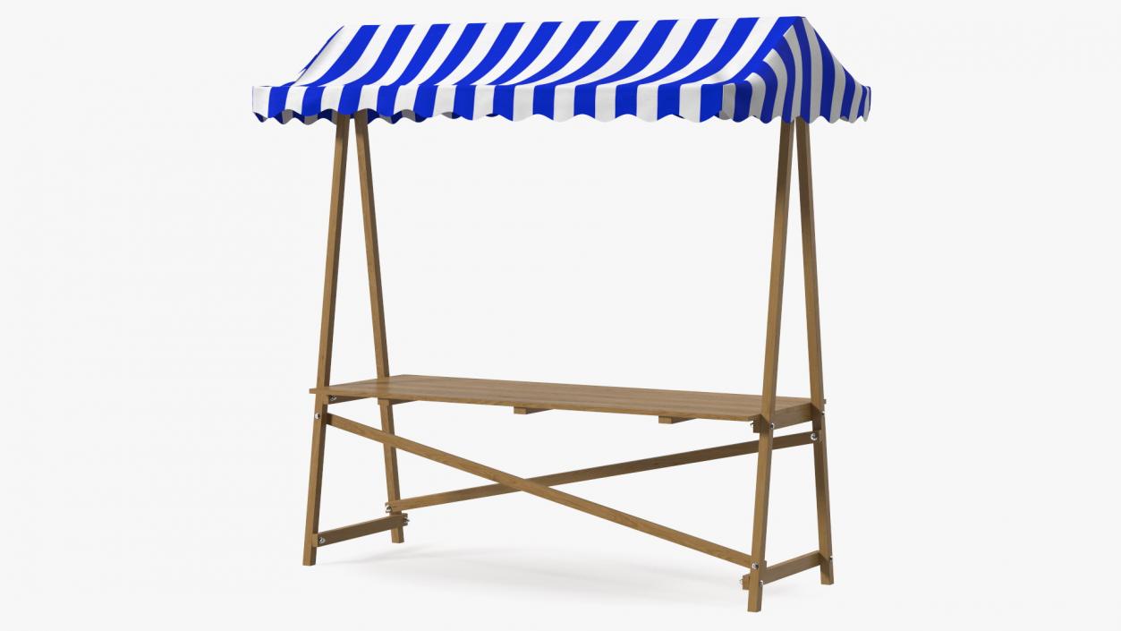 3D Wooden Market Stall with Awning