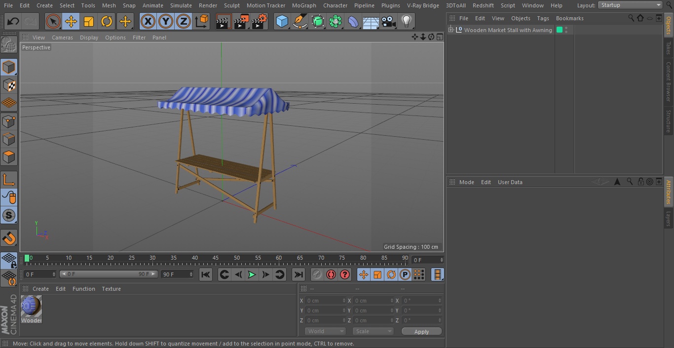 3D Wooden Market Stall with Awning