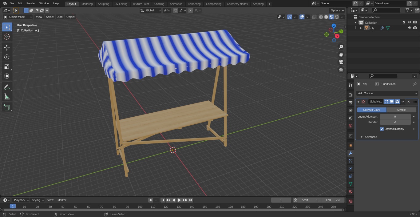 3D Wooden Market Stall with Awning