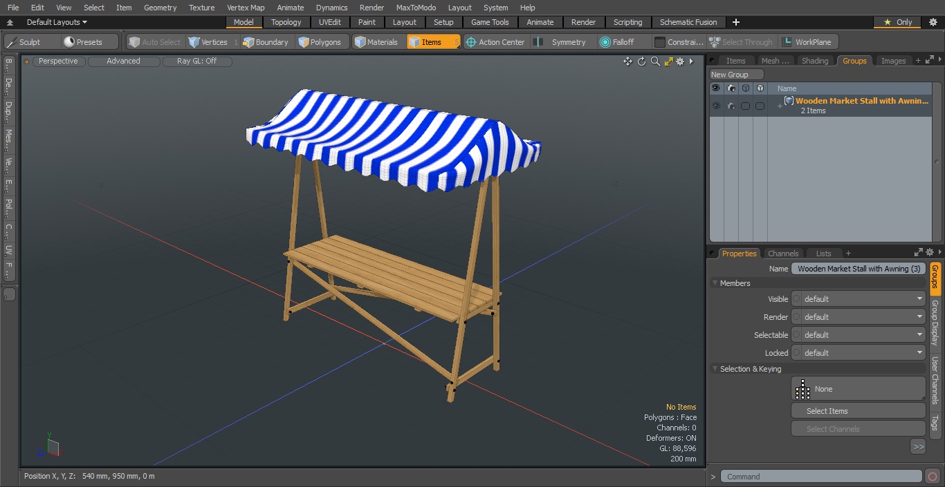 3D Wooden Market Stall with Awning