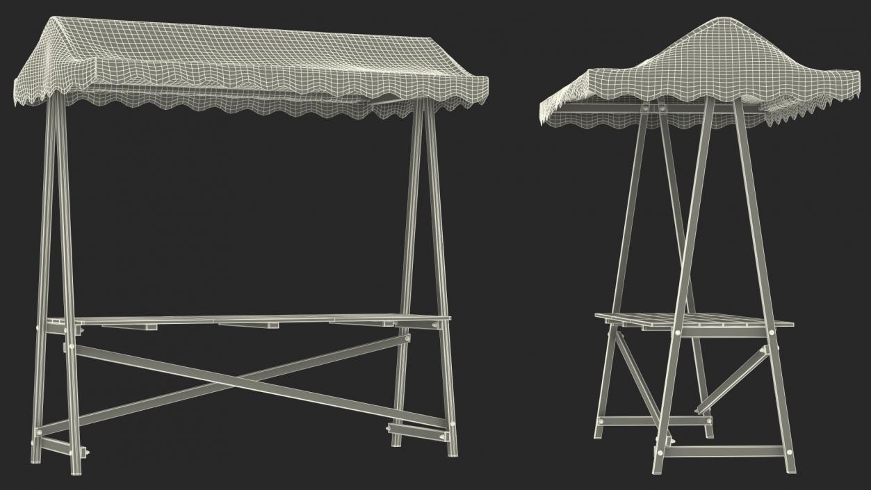 3D Wooden Market Stall with Awning