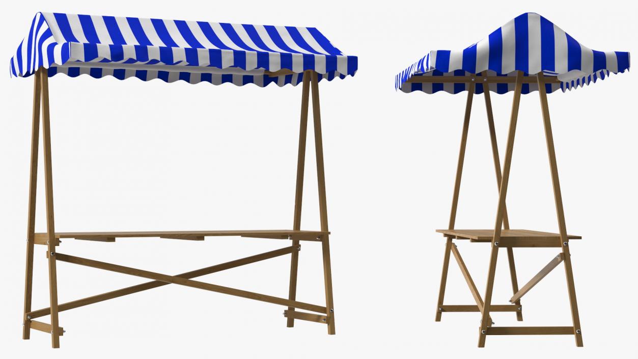 3D Wooden Market Stall with Awning