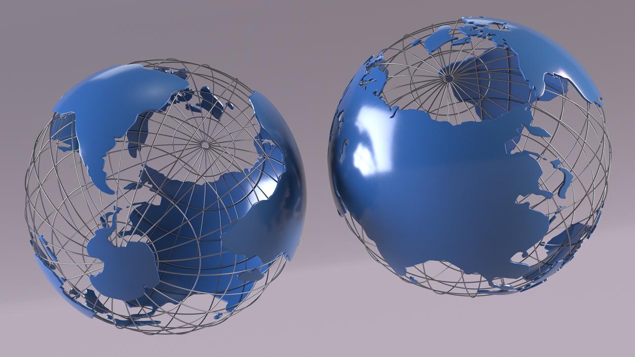 3D Stylized Earth Globe with Metal Blue