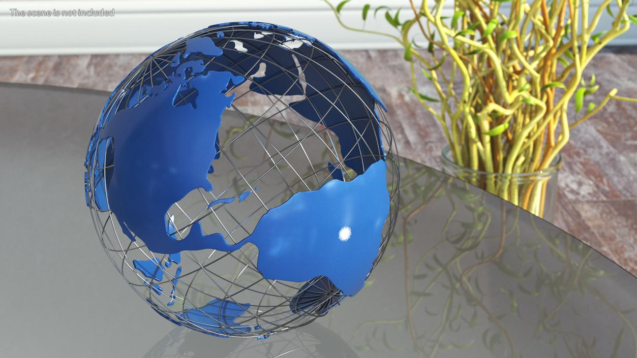 3D Stylized Earth Globe with Metal Blue