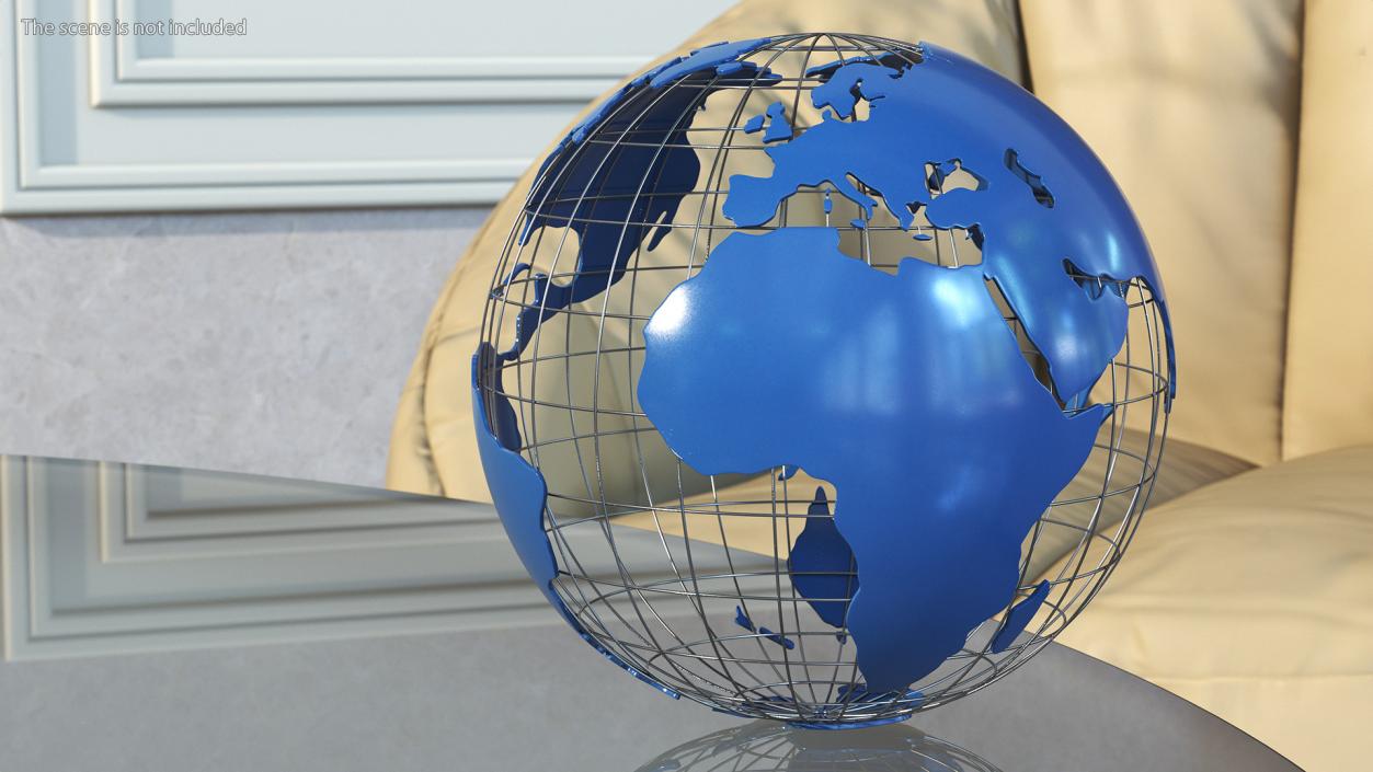 3D Stylized Earth Globe with Metal Blue