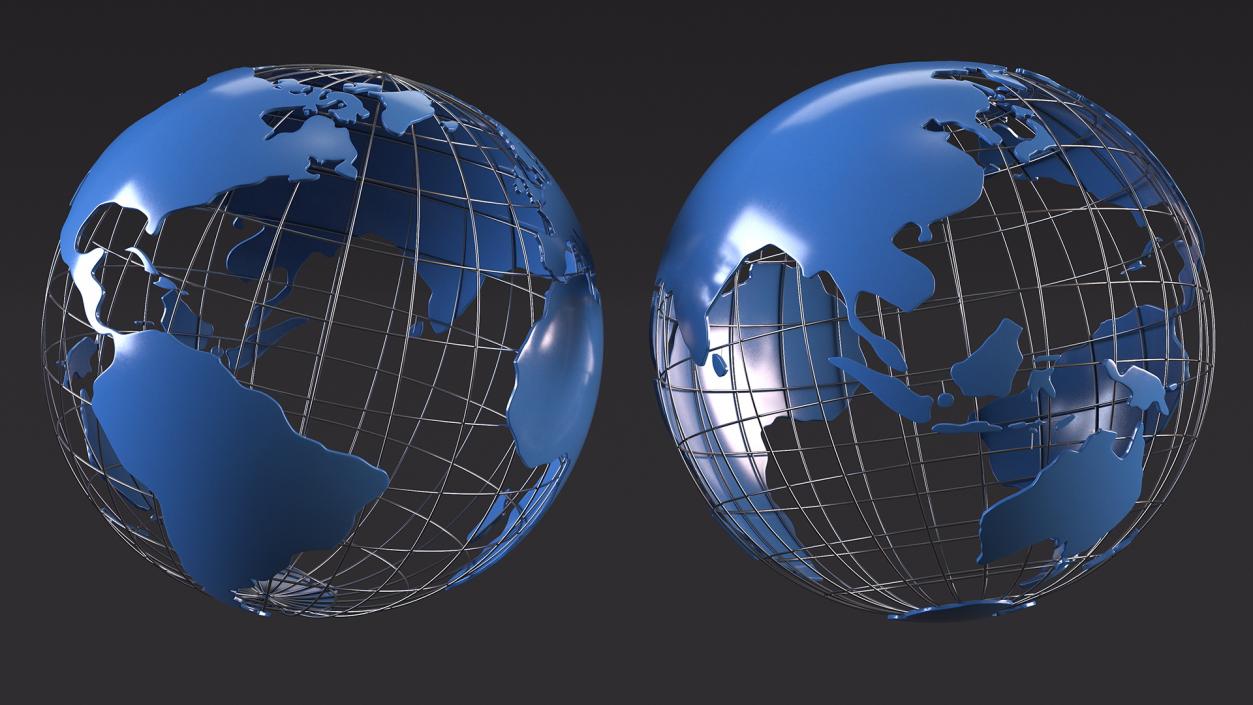 3D Stylized Earth Globe with Metal Blue