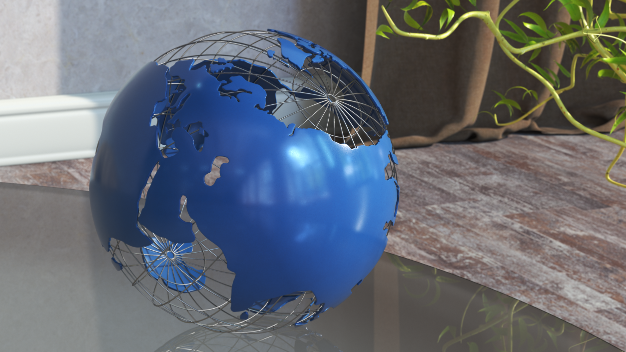 3D Stylized Earth Globe with Metal Blue