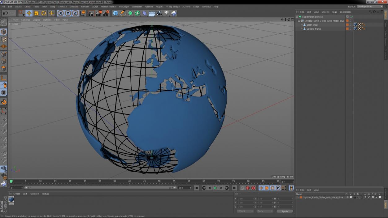 3D Stylized Earth Globe with Metal Blue