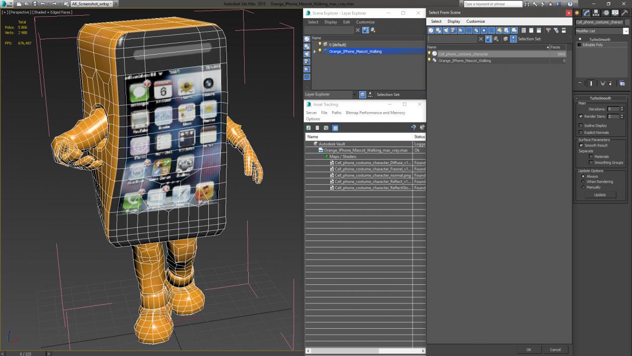 3D Orange IPhone Mascot Walking model